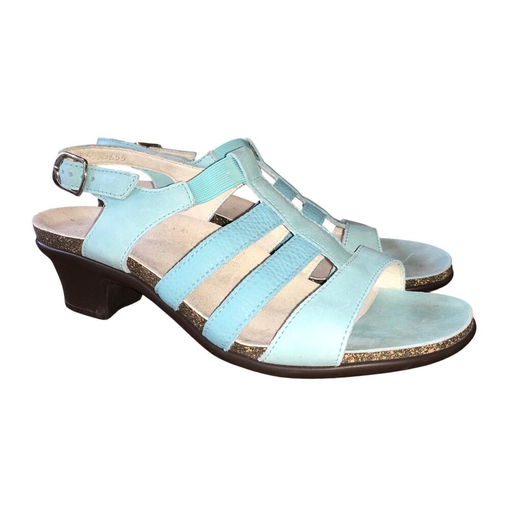 SAS Allegro Heel Strappy Sandal Womens 9 M Blue Minimalist Leather Orthopedic